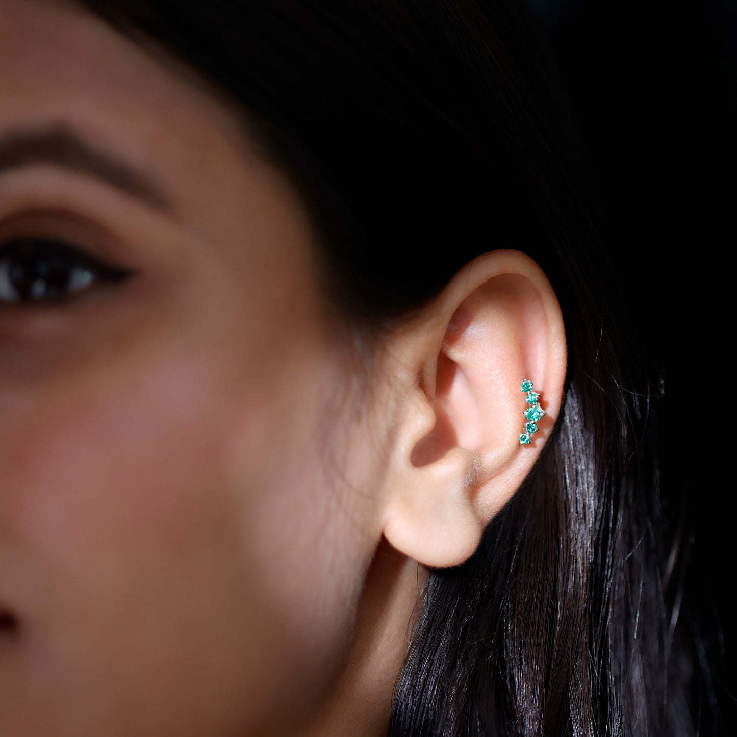 Graduated Natural Emerald Ear Climber Earrings for Women