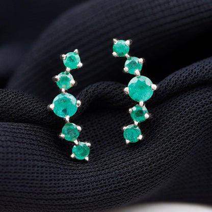 Graduated Natural Emerald Ear Climber Earrings for Women