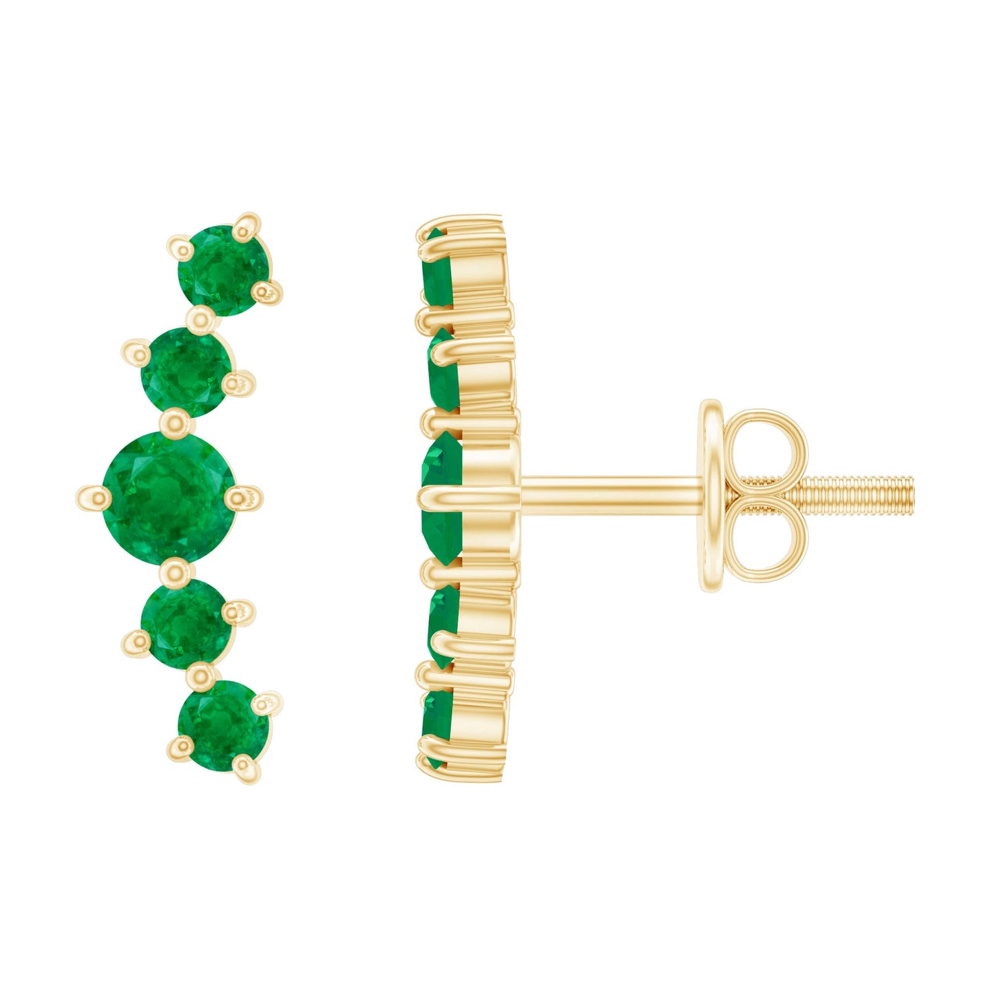 Graduated Natural Emerald Ear Climber Earrings for Women