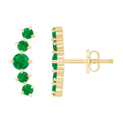 Graduated Natural Emerald Ear Climber Earrings for Women