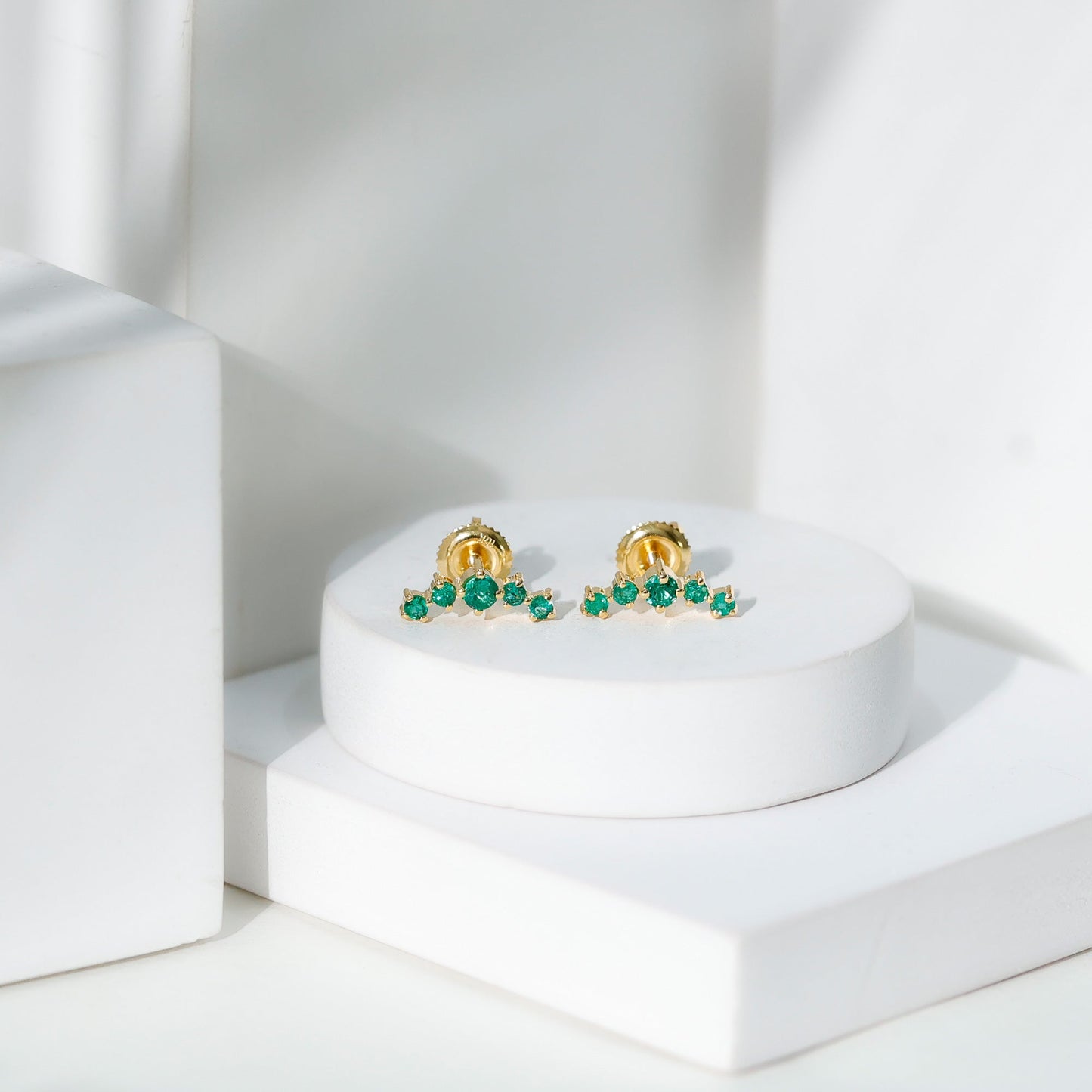 Graduated Natural Emerald Ear Climber Earrings for Women
