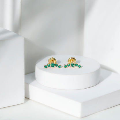 Graduated Natural Emerald Ear Climber Earrings for Women
