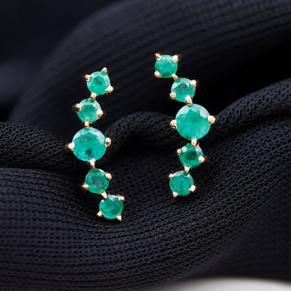 Graduated Natural Emerald Ear Climber Earrings for Women