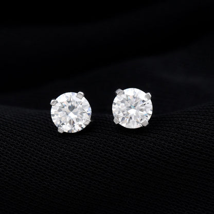 1 Carat Round Shape Solitaire Moissanite Stud Earrings