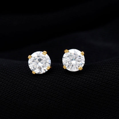 1 Carat Round Shape Solitaire Moissanite Stud Earrings