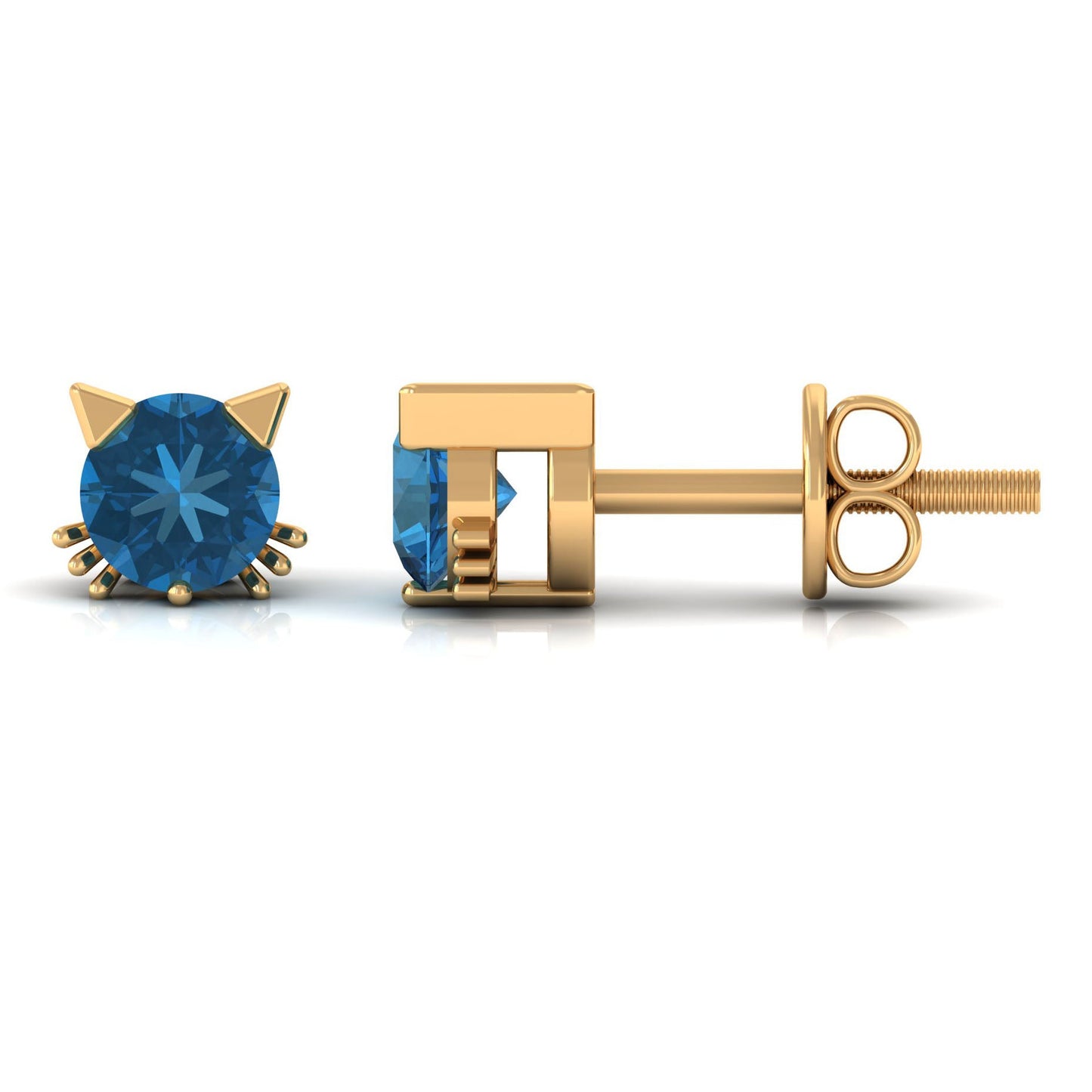 1.2 Carat Round Shape London Blue Topaz Cat Stud Earrings