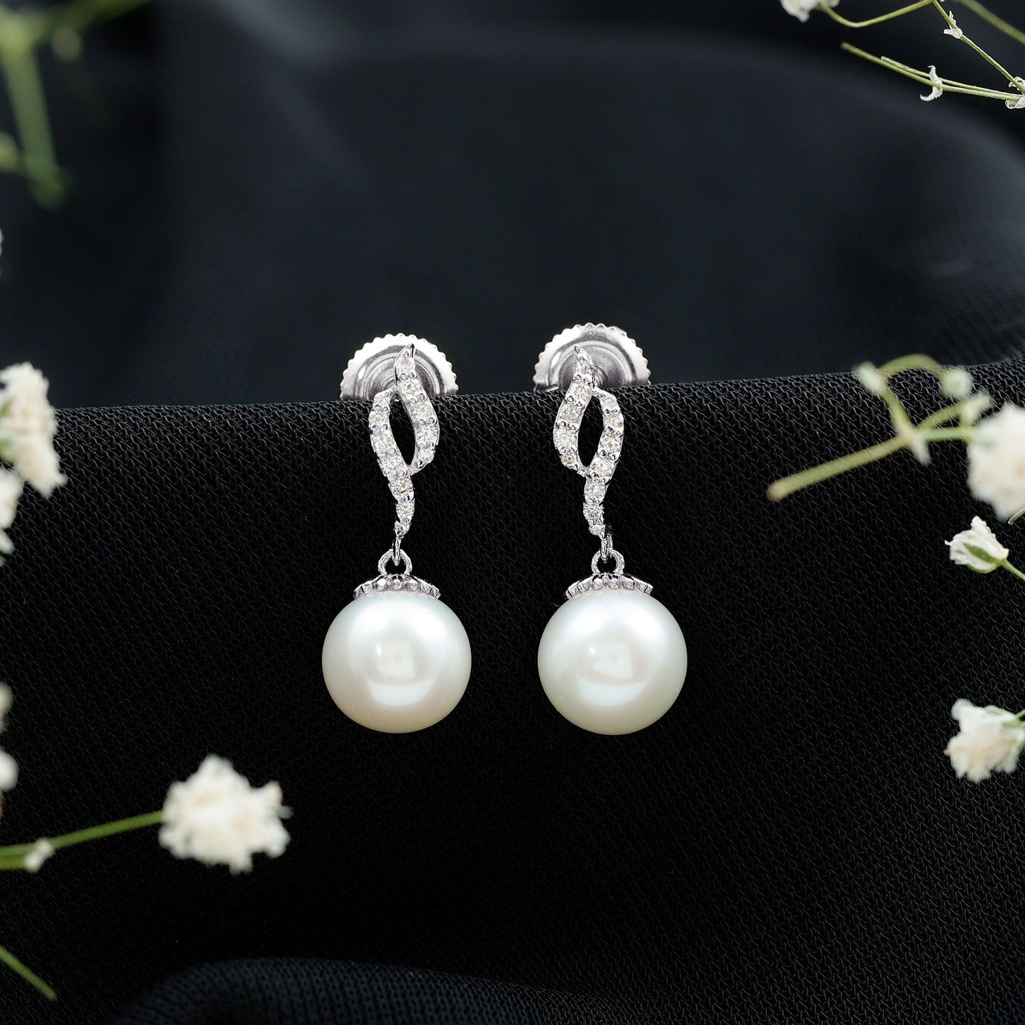 14.9 Carat Freshwater Pearl Drop Earrings with Diamond Accents