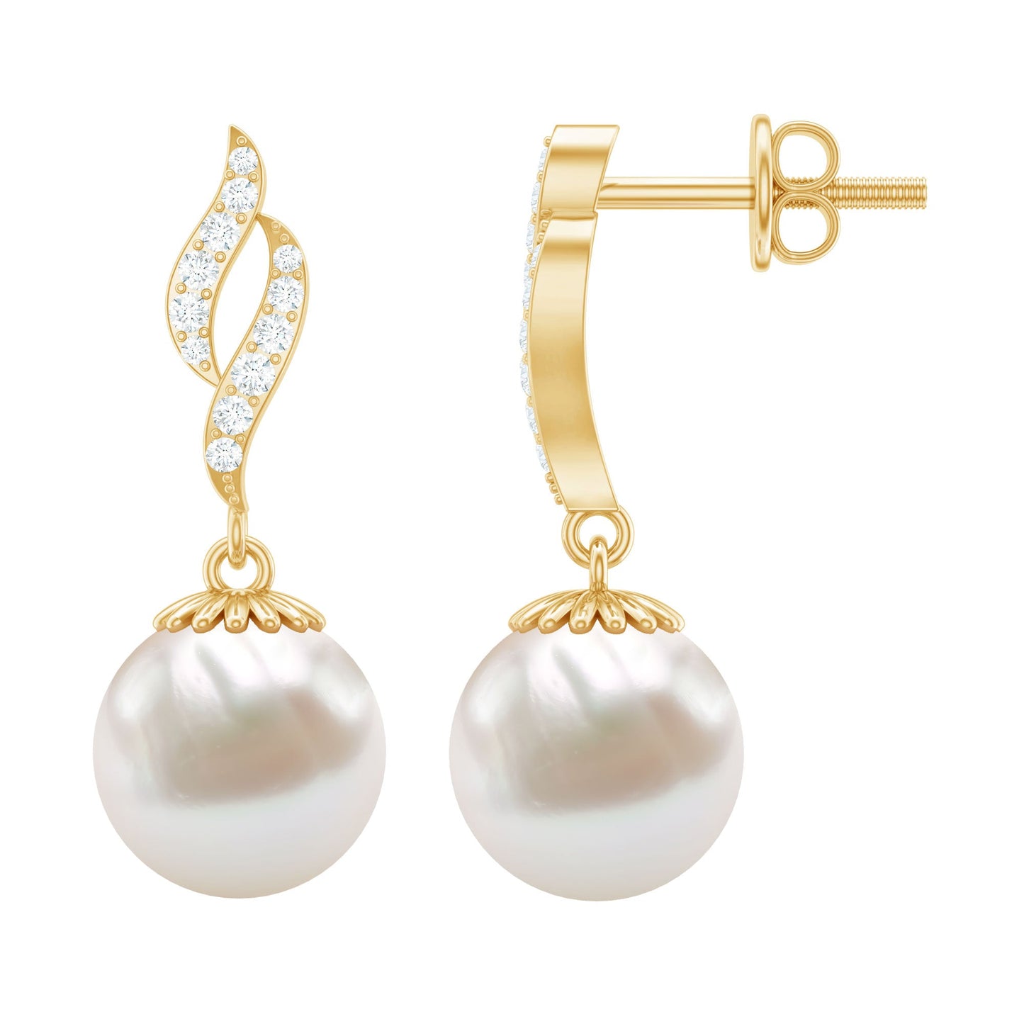 14.9 Carat Freshwater Pearl Drop Earrings with Diamond Accents