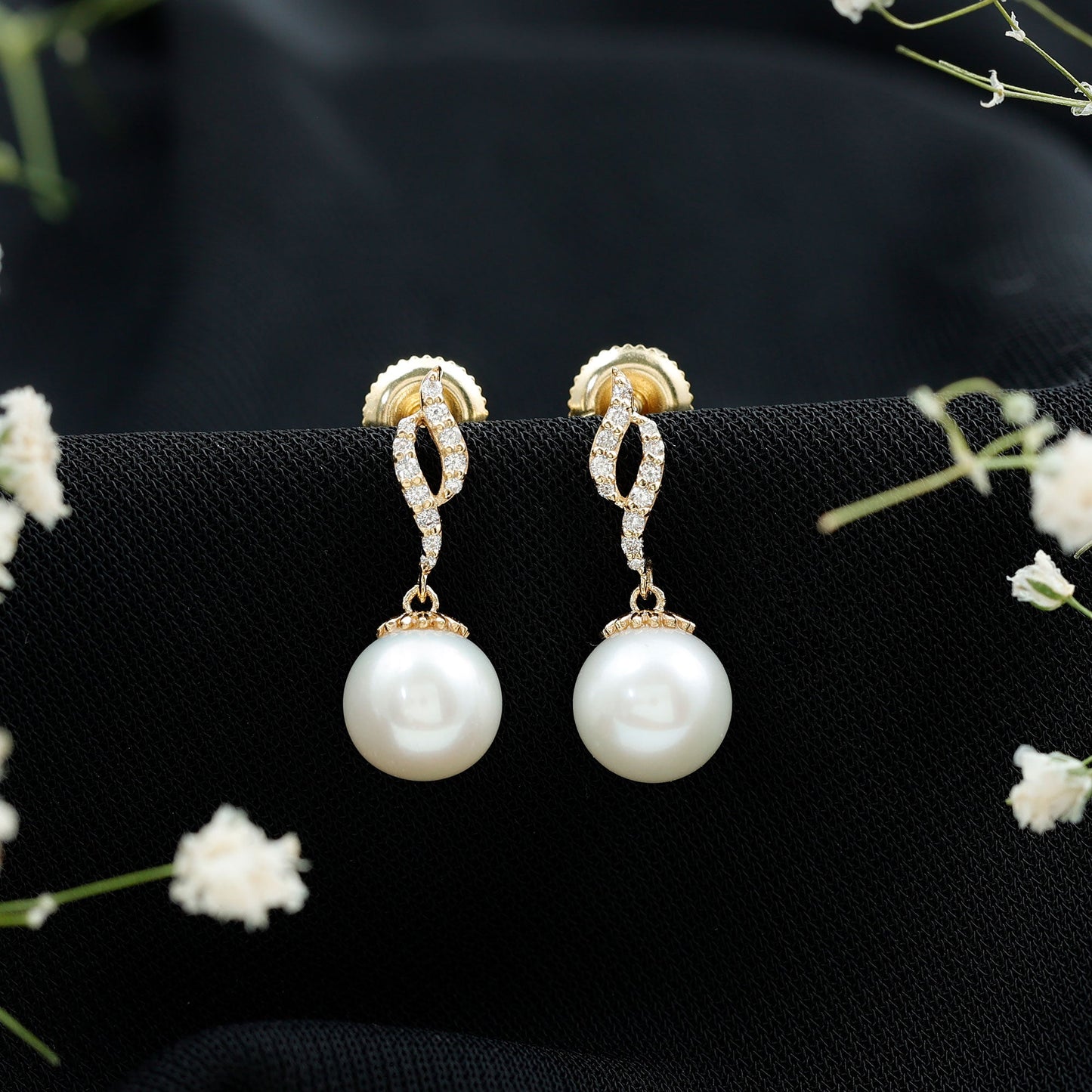 14.9 Carat Freshwater Pearl Drop Earrings with Diamond Accents