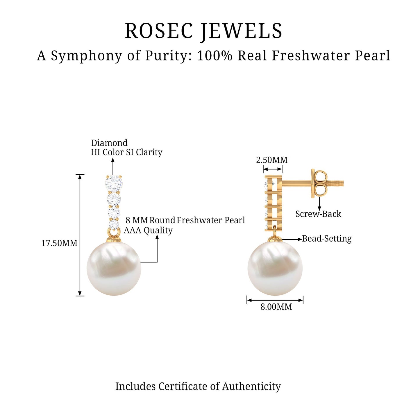 14.9 Carat Freshwater Pearl Drop Earrings with Diamond