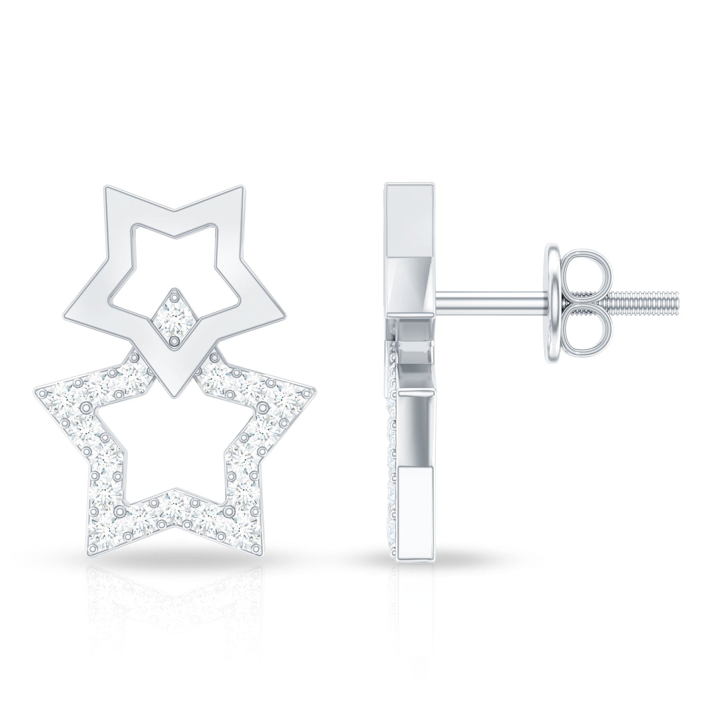 Double Star Stud Earrings with Diamond