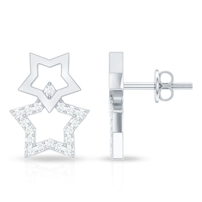 Double Star Stud Earrings with Diamond