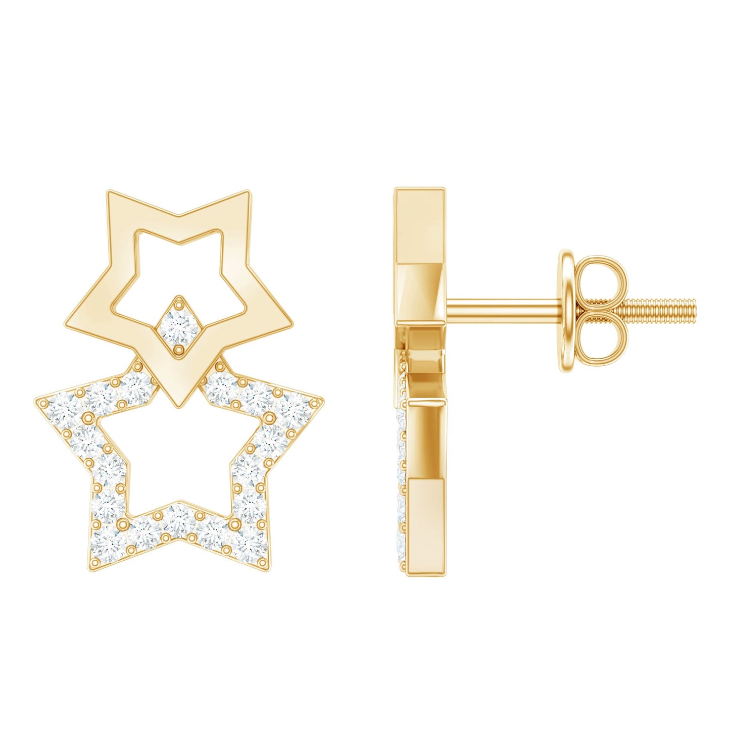 Double Star Stud Earrings with Diamond