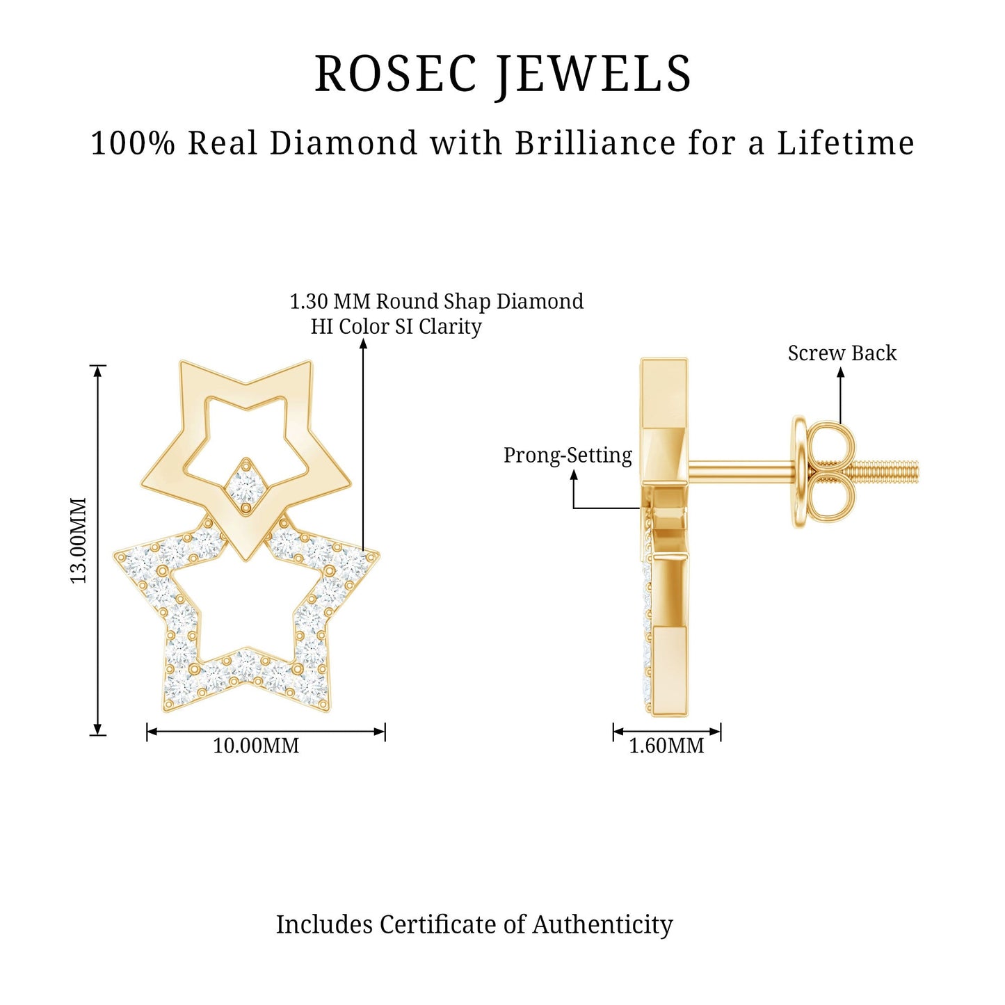 Double Star Stud Earrings with Diamond