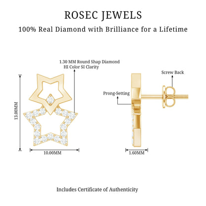 Double Star Stud Earrings with Diamond