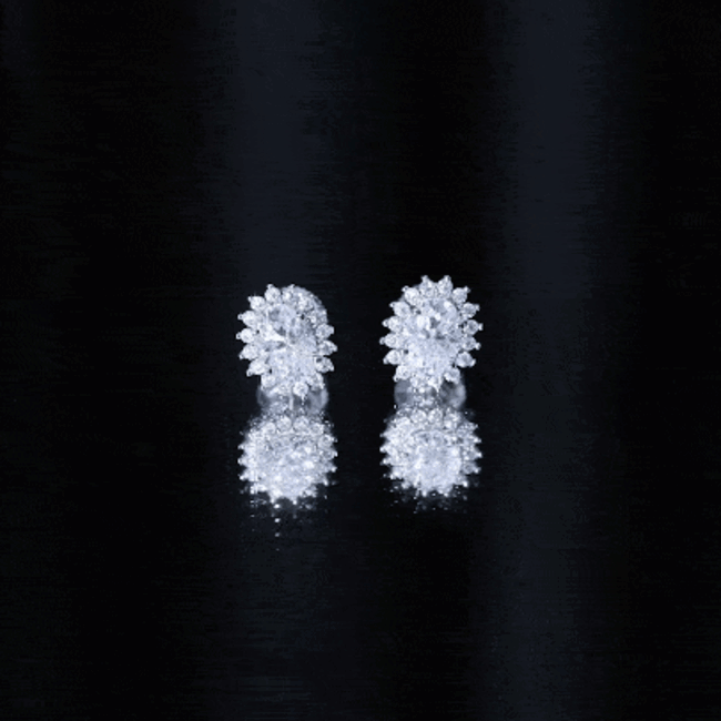 2 Carat Oval Moissanite Halo Stud Earrings In Sterling Silver