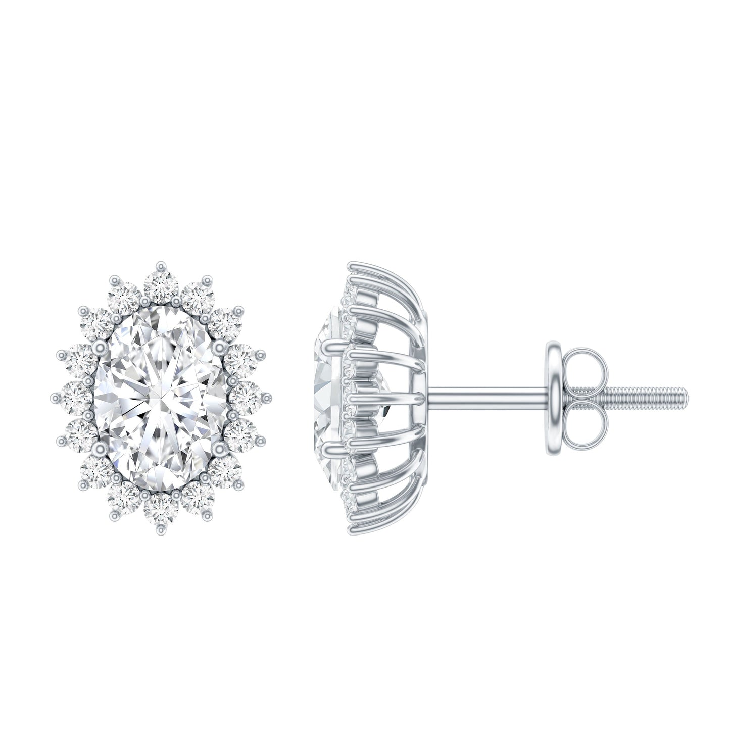 1.9 Carat Oval Moissanite Classic Stud Earrings With Halo