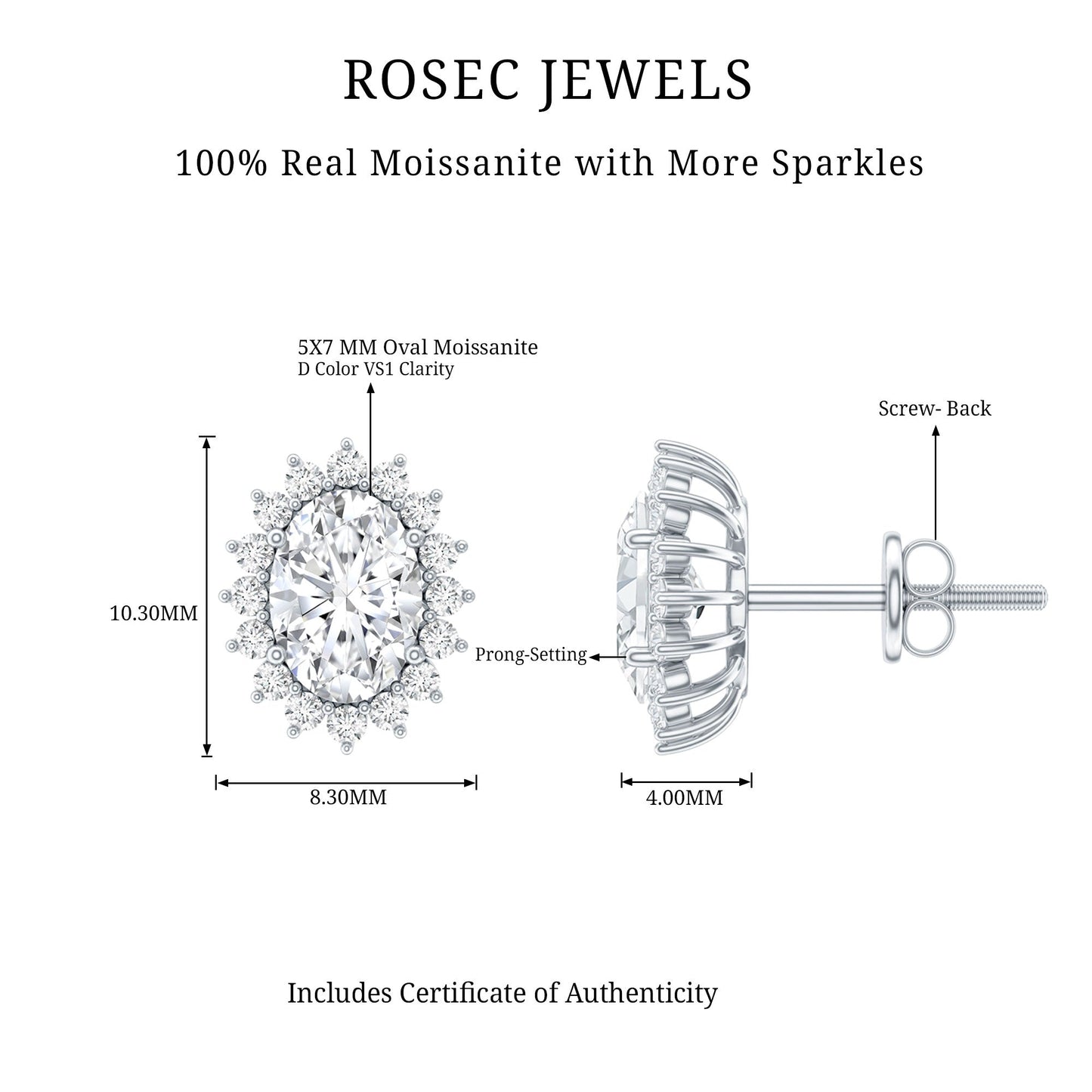 1.9 Carat Oval Moissanite Classic Stud Earrings With Halo