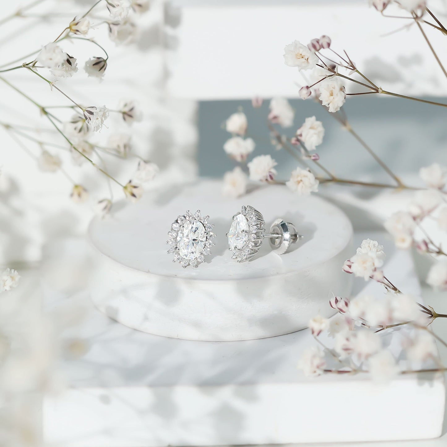 1.9 Carat Oval Moissanite Classic Stud Earrings With Halo
