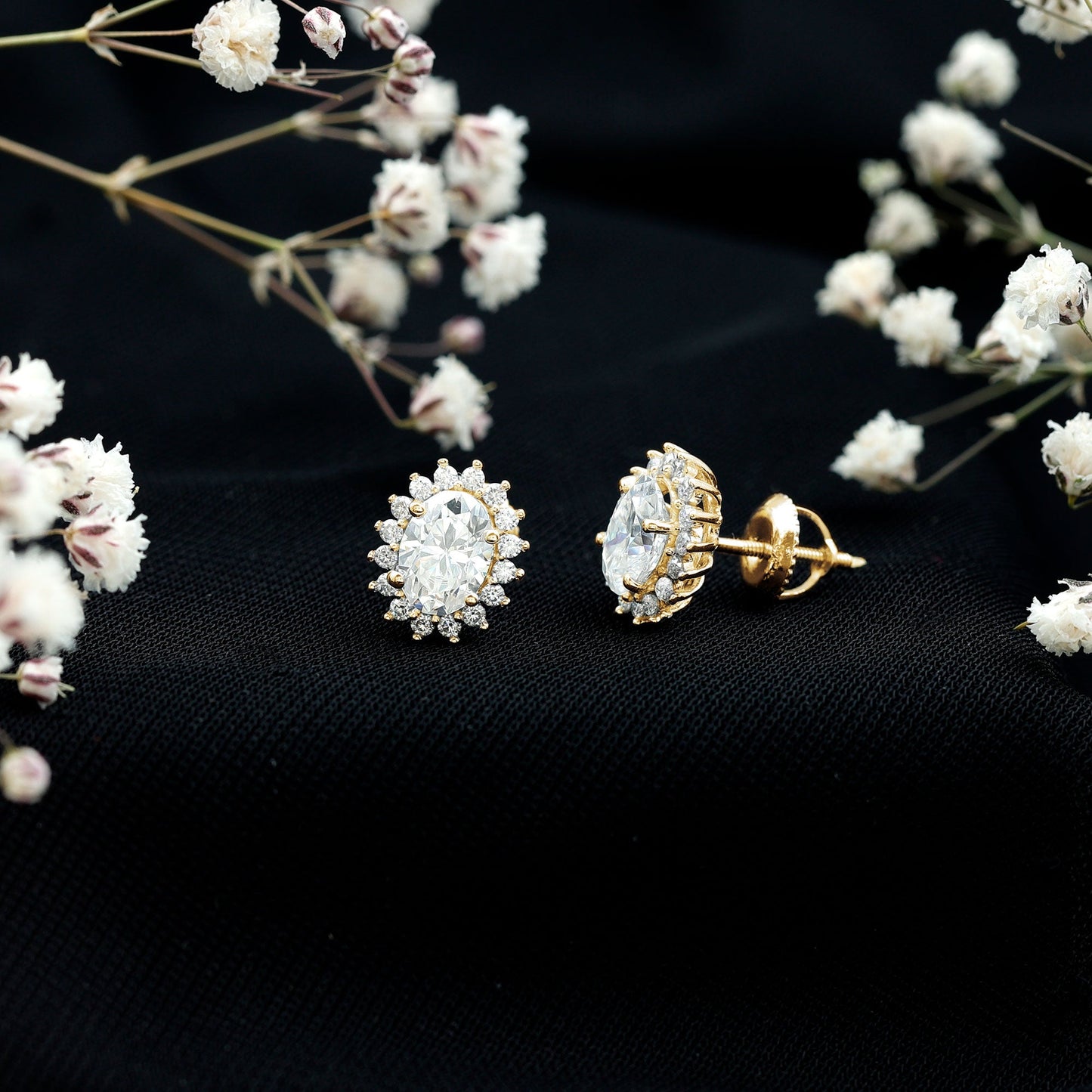 1.9 Carat Oval Moissanite Classic Stud Earrings With Halo