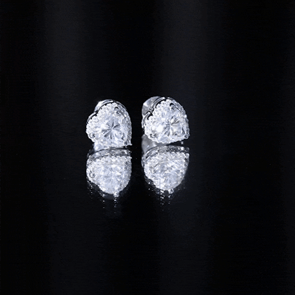 Certified Moissanite Heart Stud Earrings with Halo