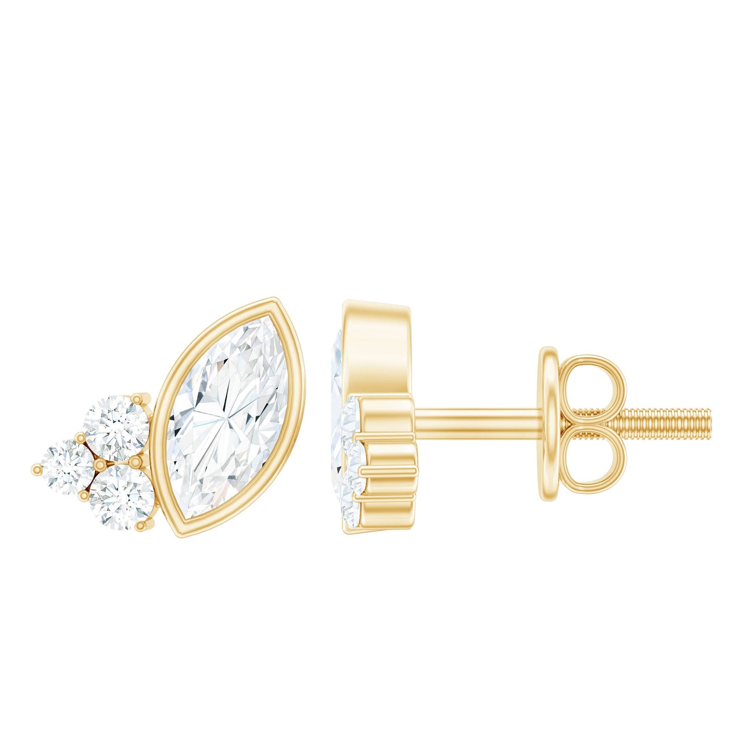 Marquise Shape Moissanite Stud Earrings with Screw Back