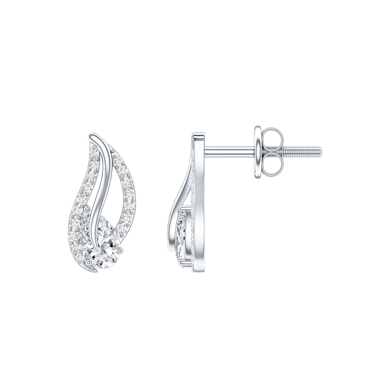 Certified Moissanite Leaf Stud Earrings with Screw Back