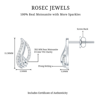 Certified Moissanite Leaf Stud Earrings with Screw Back