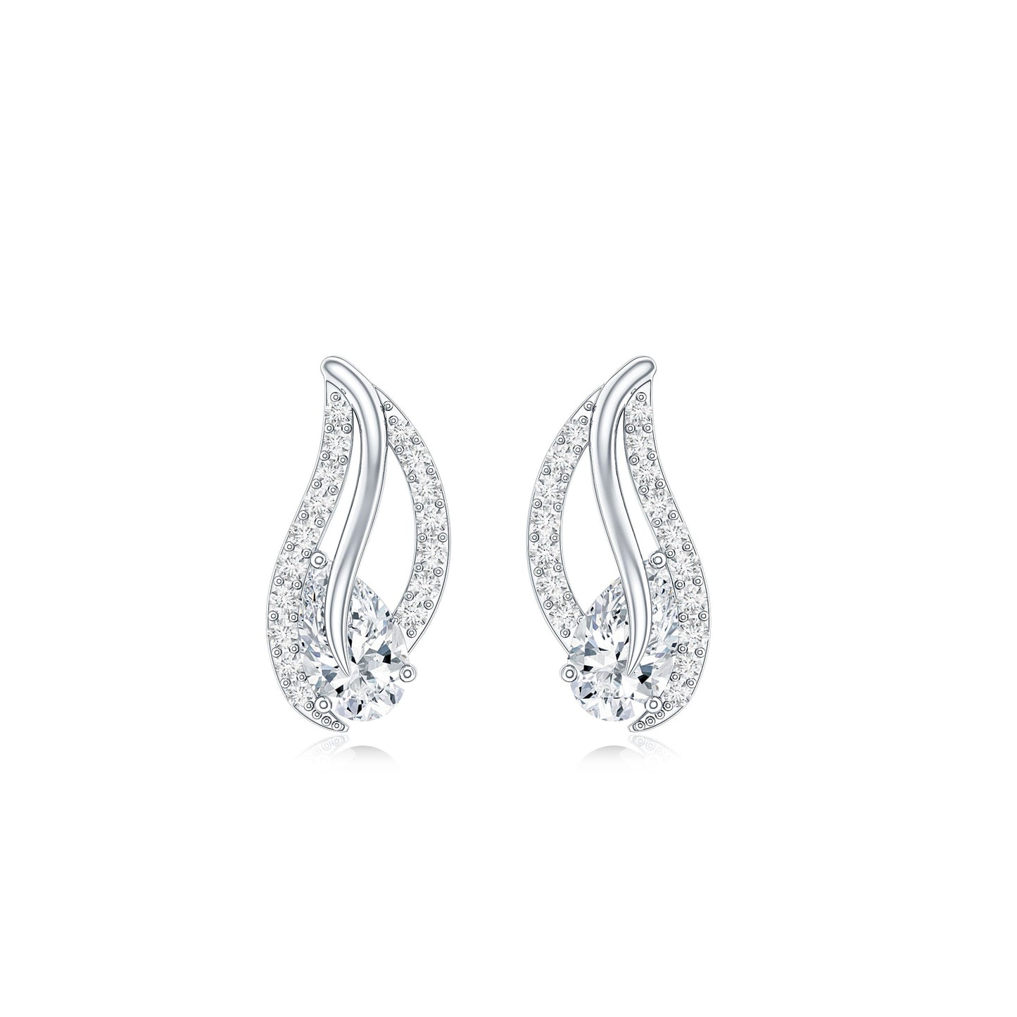 Certified Moissanite Leaf Stud Earrings with Screw Back