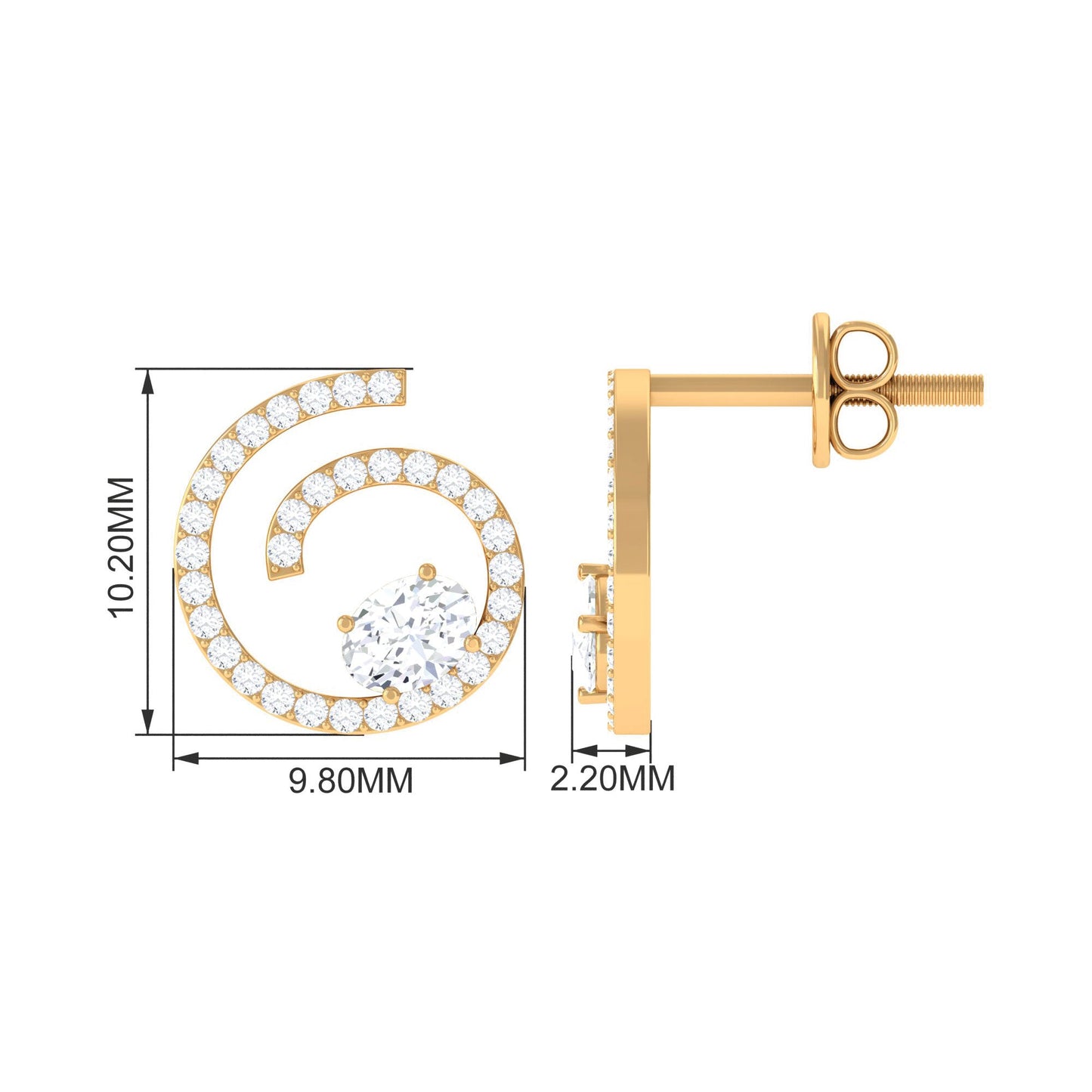Certified Moissanite Swirl Stud Earrings for Women