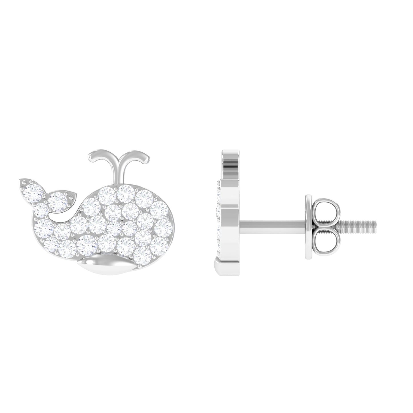 Cute Moissanite Fish Earrings with Screw Back