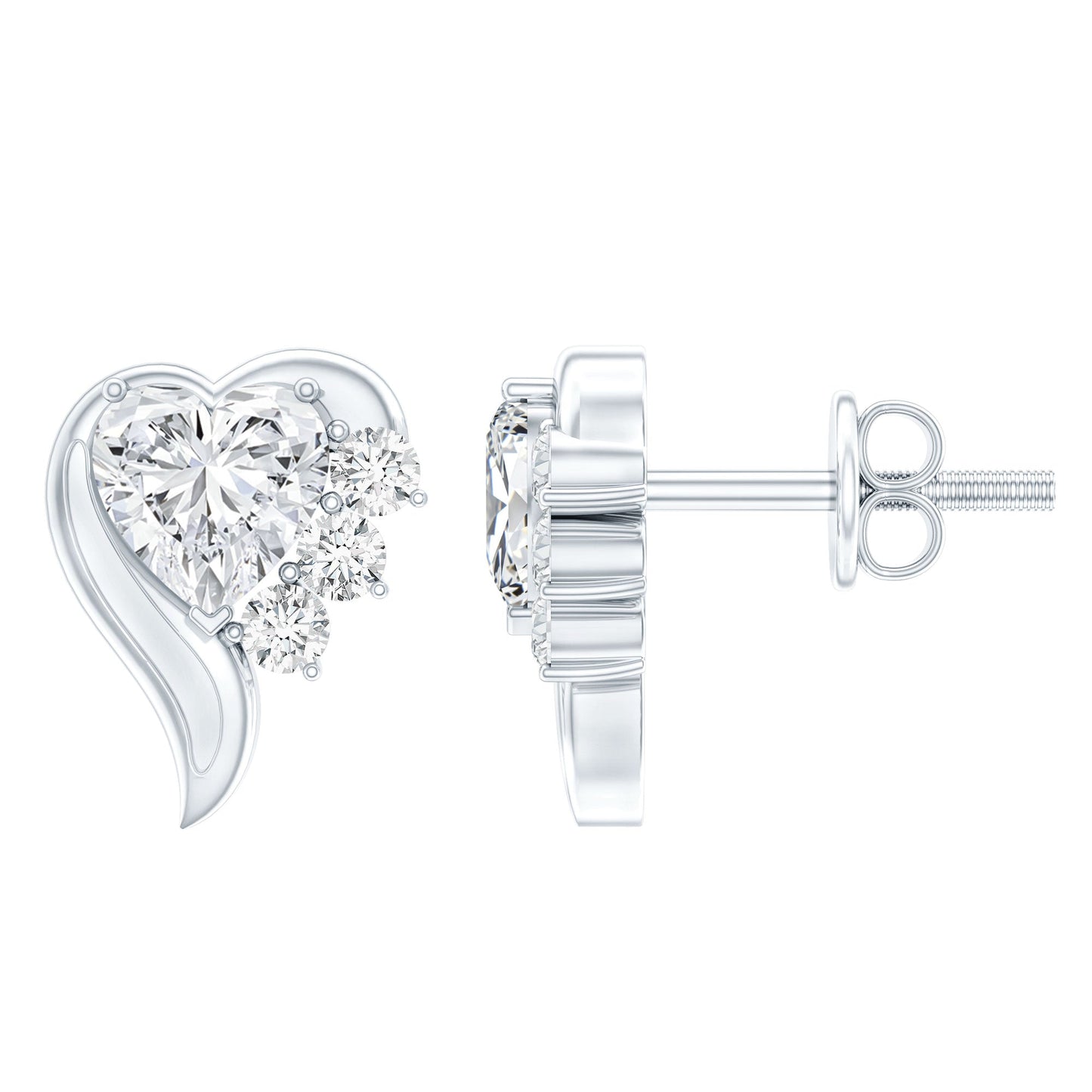 1 Carat Moissanite Heart Stud Earrings in Sterling Silver