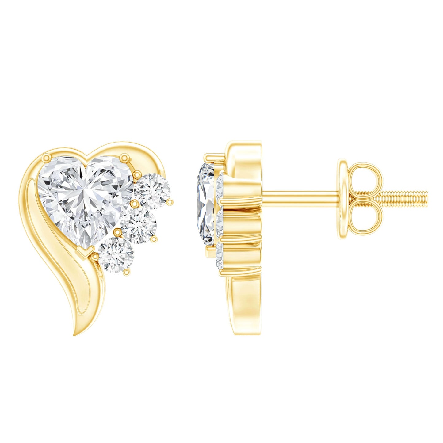 Heart Shape Moissanite Stud Earrings with Screw Back