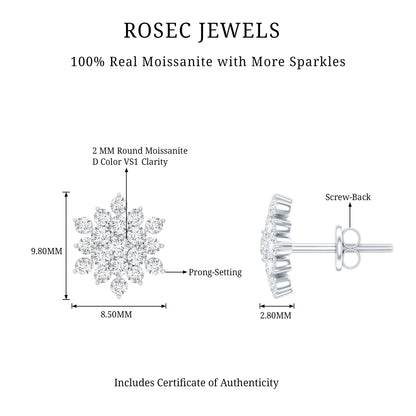 Certified Moissanite Cluster Stud Earrings for Women
