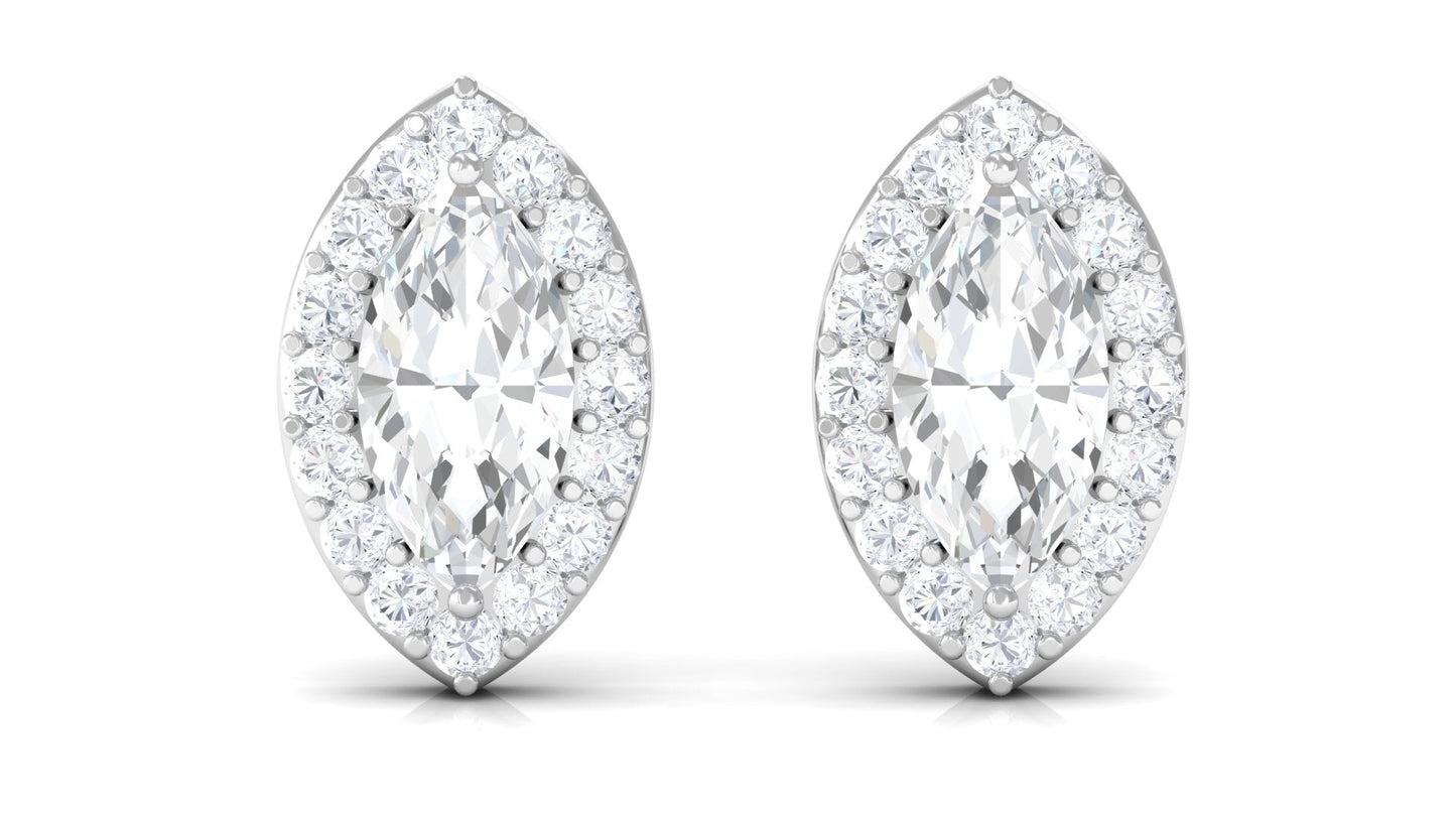 Certified Marquise Moissanite Stud Earrings with Halo