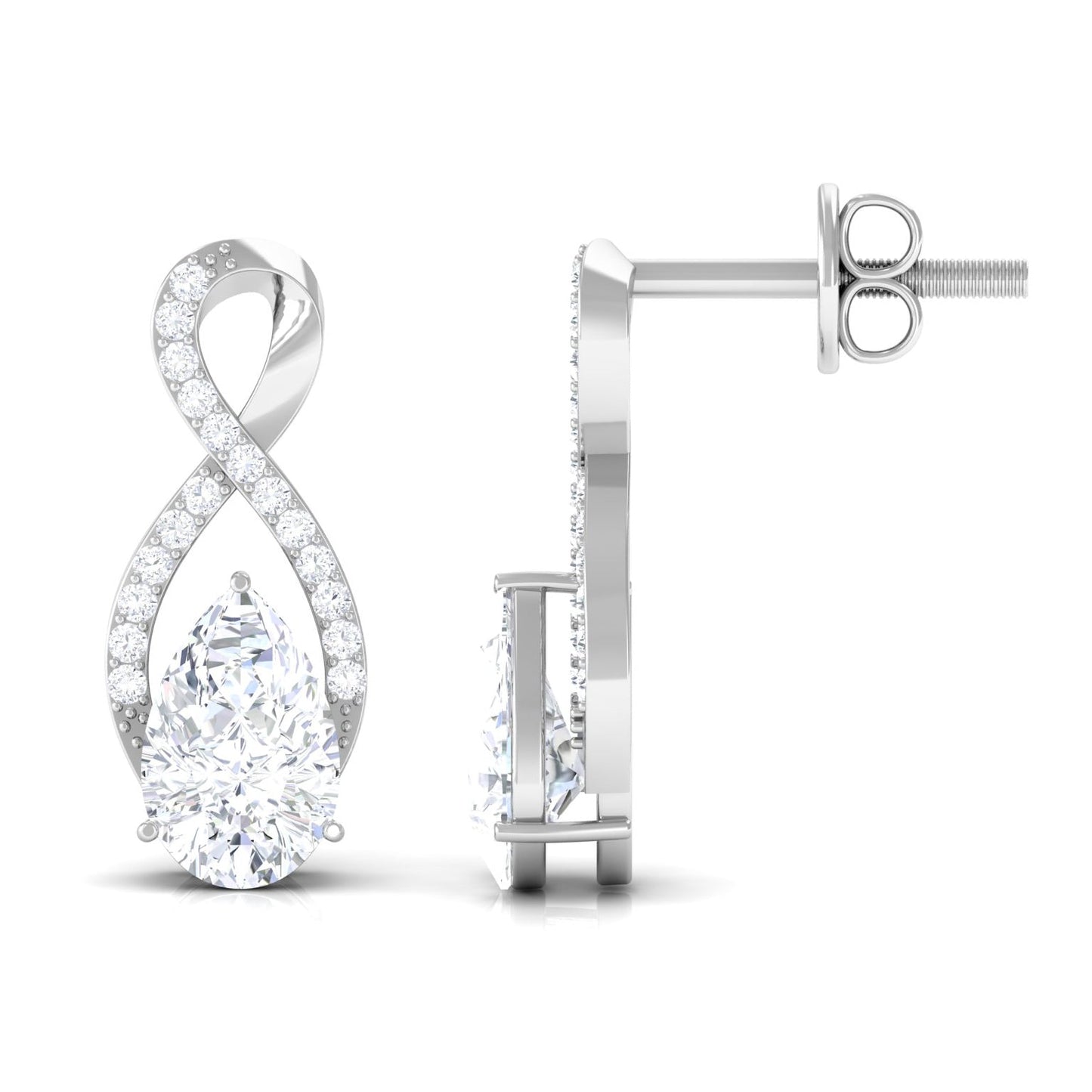 Infinity Stud Earrings with 1.5 Carat Pear Shape Moissanite for Women