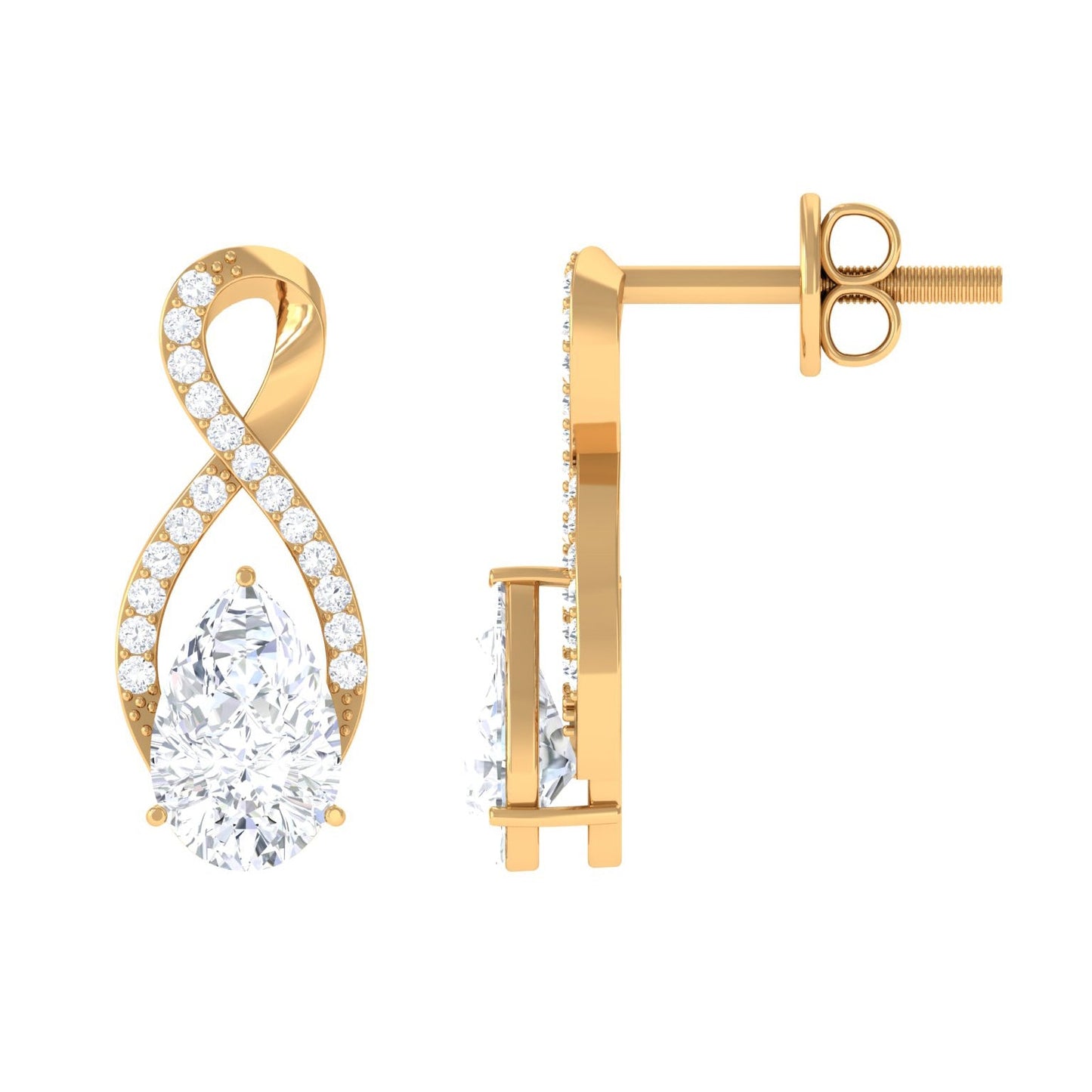 Infinity Stud Earrings with 1.5 Carat Pear Shape Moissanite for Women