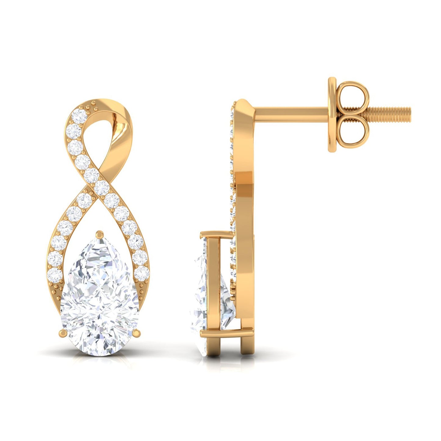 Infinity Stud Earrings with 1.5 Carat Pear Shape Moissanite for Women