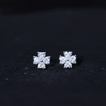 Certified Heart Shape Moissanite Flower Stud Earrings