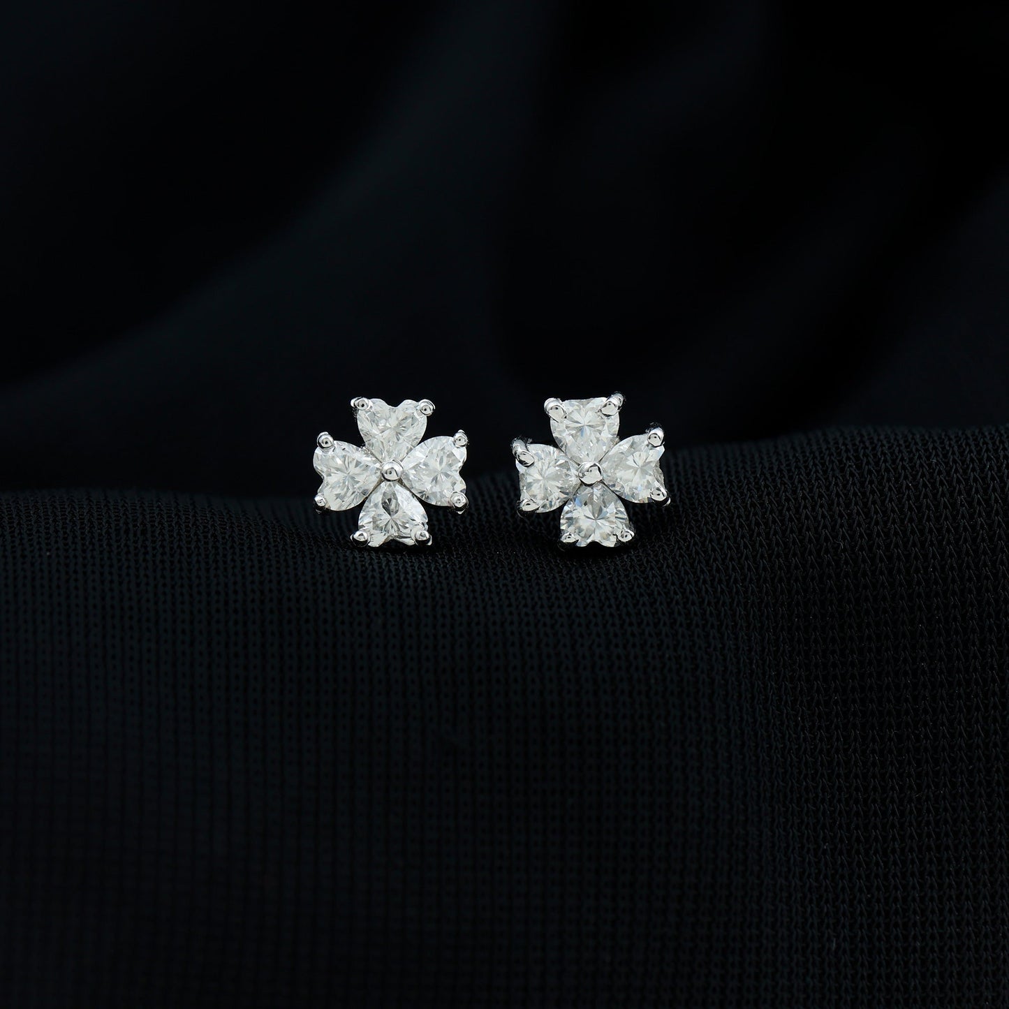 Certified Heart Shape Moissanite Flower Stud Earrings