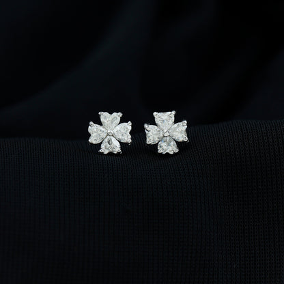 Certified Heart Shape Moissanite Flower Stud Earrings