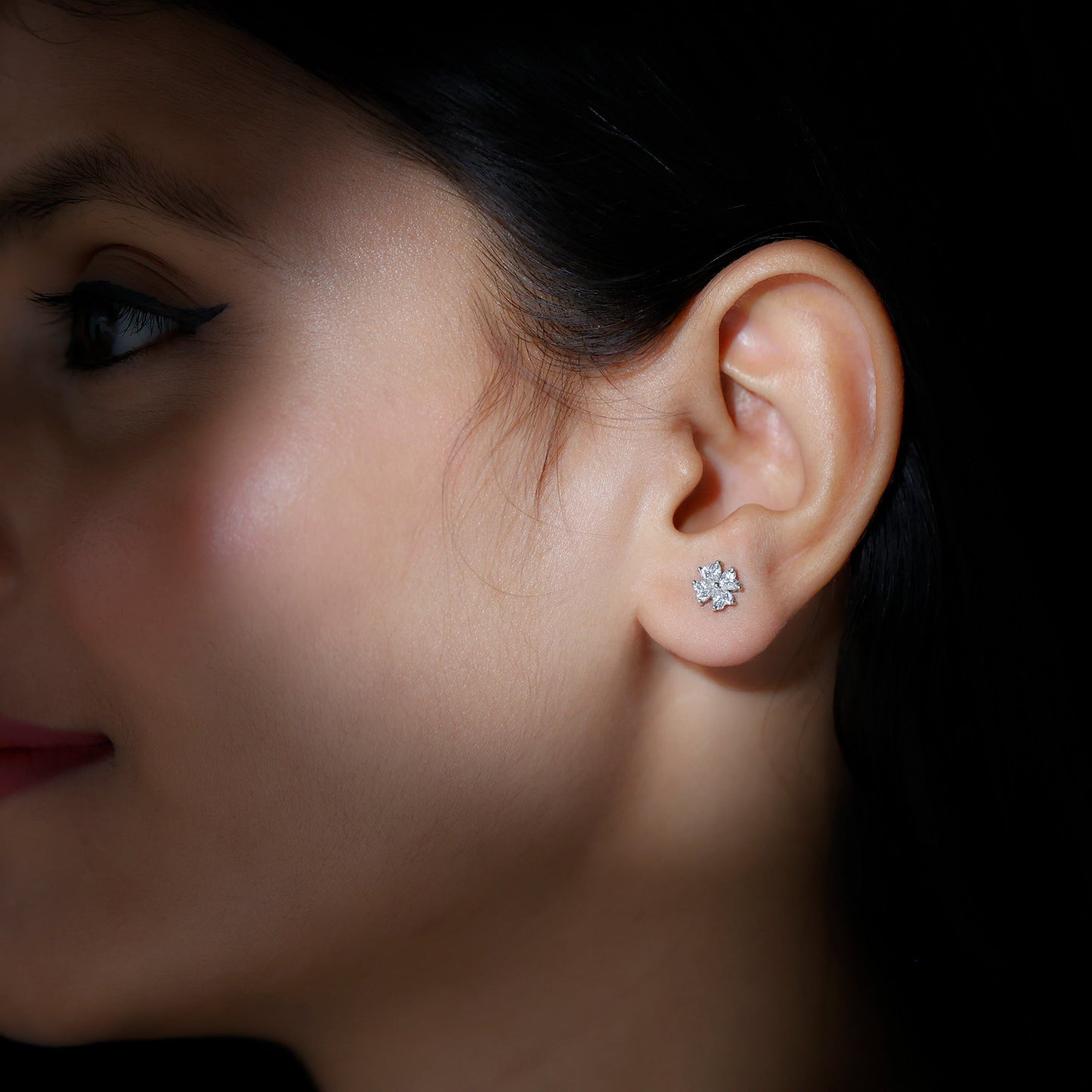 Certified Heart Shape Moissanite Flower Stud Earrings
