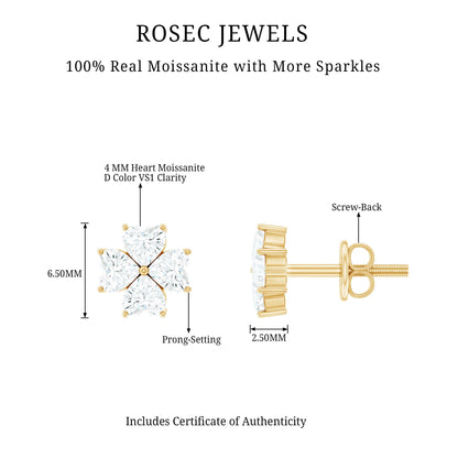 Certified Heart Shape Moissanite Flower Stud Earrings