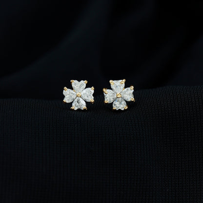 Certified Heart Shape Moissanite Flower Stud Earrings