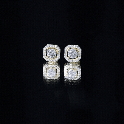 Round Cut Certified Moissanite Halo Stud Earrings with Screw Back