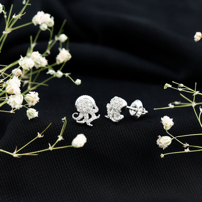 Real Diamond Octopus Stud Earrings for Women