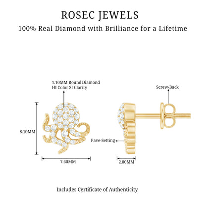 Real Diamond Octopus Stud Earrings for Women