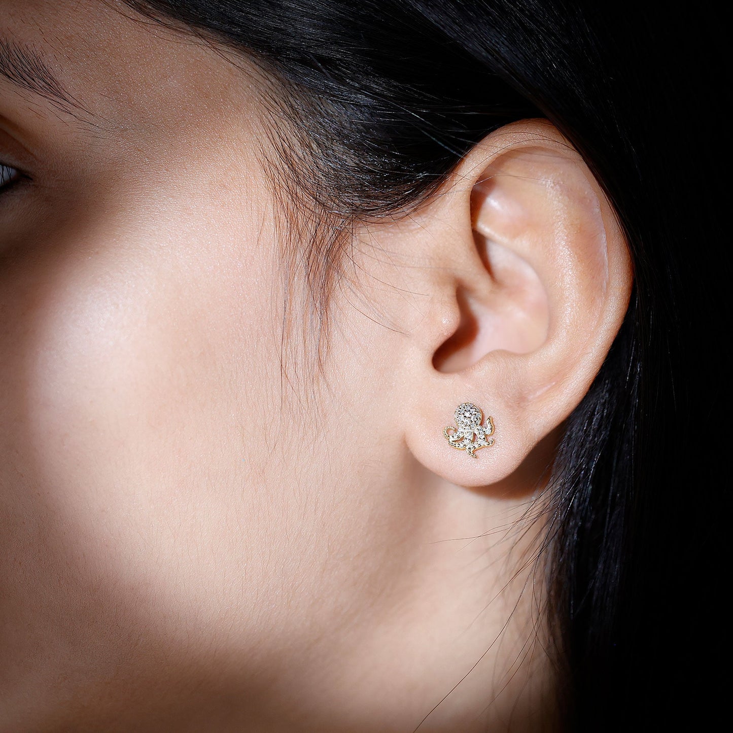 Real Diamond Octopus Stud Earrings for Women