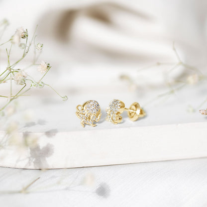 Real Diamond Octopus Stud Earrings for Women