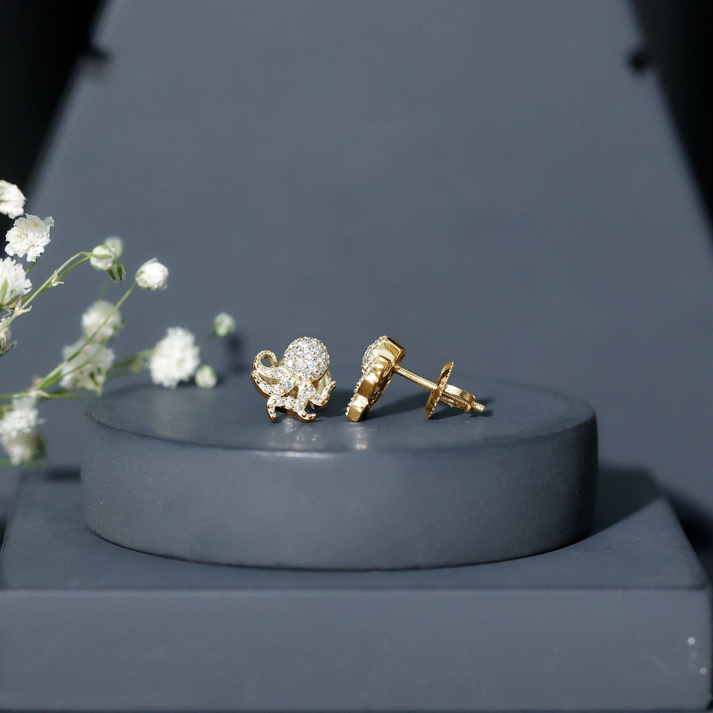 Real Diamond Octopus Stud Earrings for Women